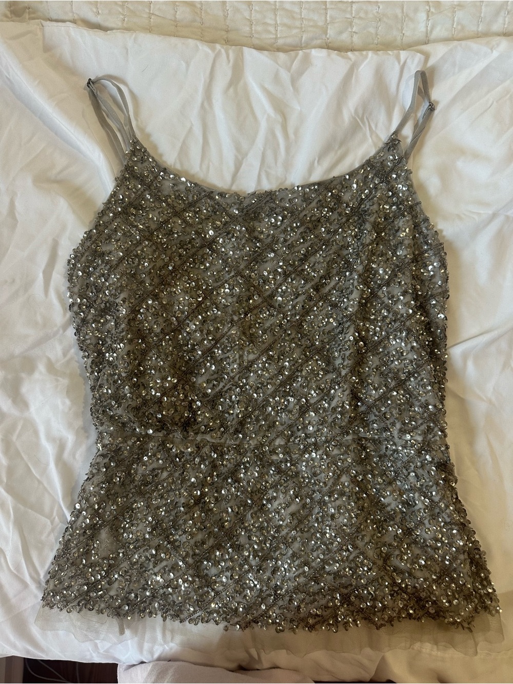 W118 by Walter Baker Women’s S Regular Silver/Gray Sequin Strap Cami Top Y2K